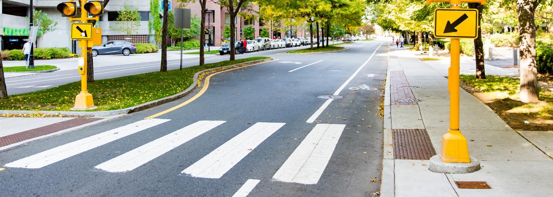 Ppedestrian crossing area in an urban city. The traffic sign and traffic lights on a zebra crossing